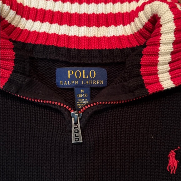 Polo by Ralph Lauren Kids Black Sweater with Red And White Collar NWOT - Picture 2 of 3